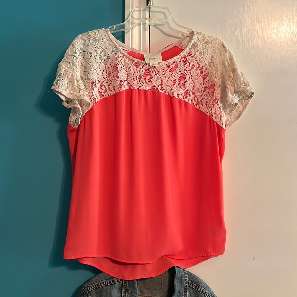 Maeve by Anthropology sz Small and Medium top ivory lace ruffle sleeve